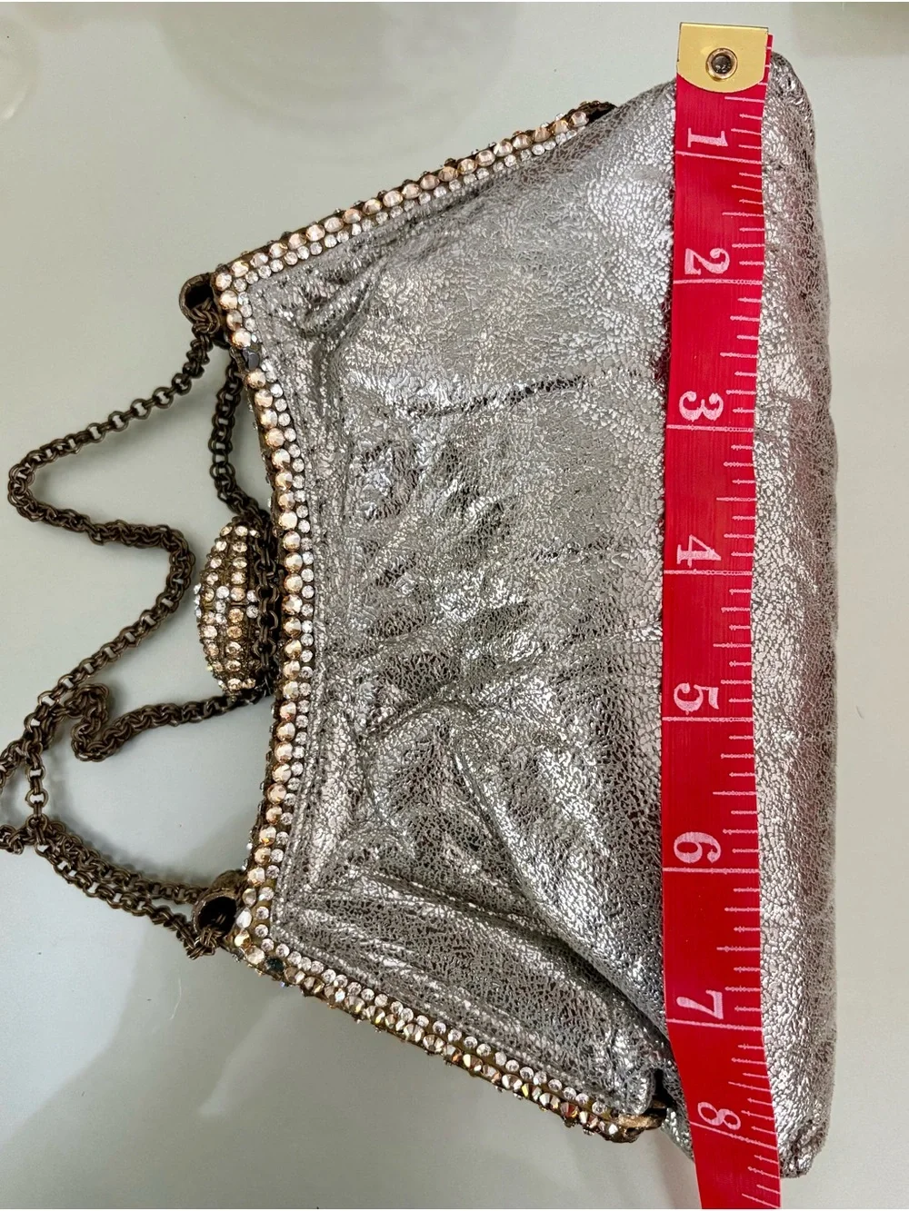 Metallic Silver Evening Clutch with Chain Strap by Lixenberg